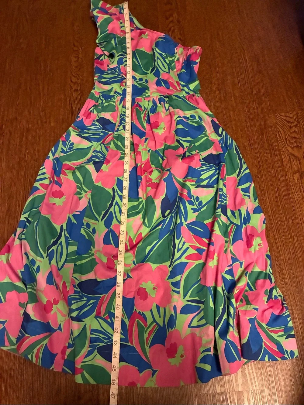 J. Crew One Shoulder Ruffle Floral Green Belted Dress - Size 2